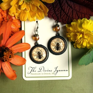 Honey Bee or Worker Bee Vintage Inspired Drop / Dangle Earrings