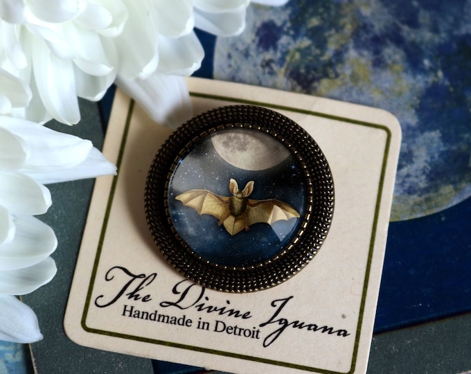 Moonlit Bat Goth or Halloween Vintage Inspired Pin Brooch