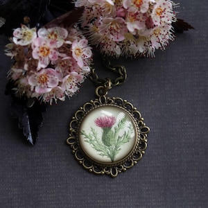 Scottish Thistle Large Pendant Necklace in Ornate Frame