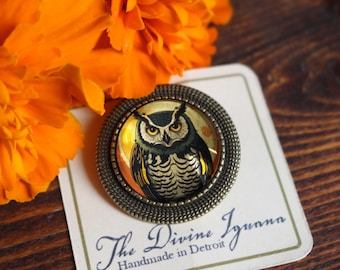 Retro Halloween Owl Vintage Inspired Pin Brooch