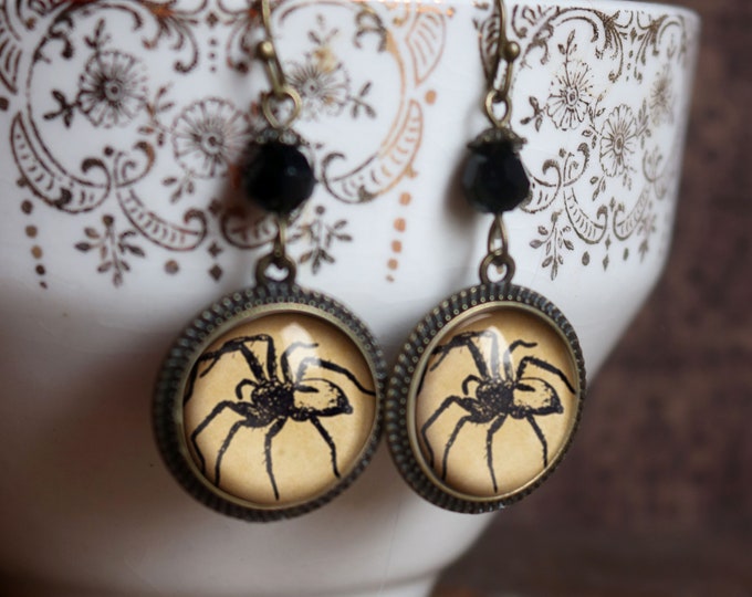 Spooky Spider- Halloween Vintage Inspired Drop / Dangle Earrings