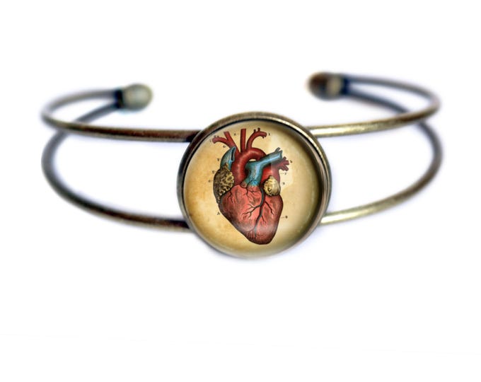 Anatomical Heart Goth Valentine Wire Cuff Bracelet