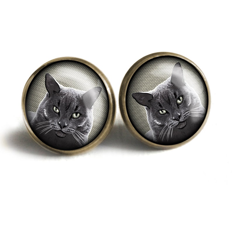Russian Blue Cat Vintage Inspired Stud Earrings Etsy