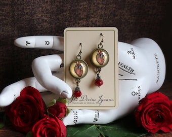 Anatomical Human Heart Vintage Inspired Drop / Dangle Earrings