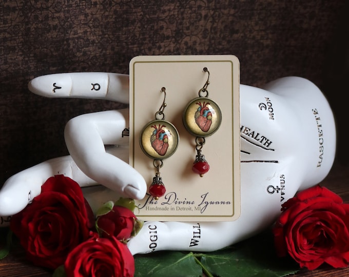 Anatomical Human Heart Vintage Inspired Drop / Dangle Earrings