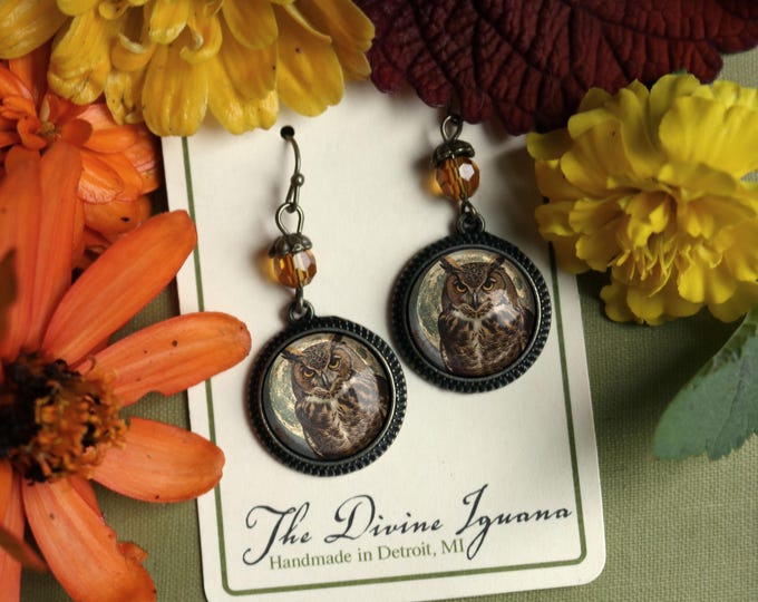 Victorian Owl Vintage Halloween Inspired Drop / Dangle Earrings