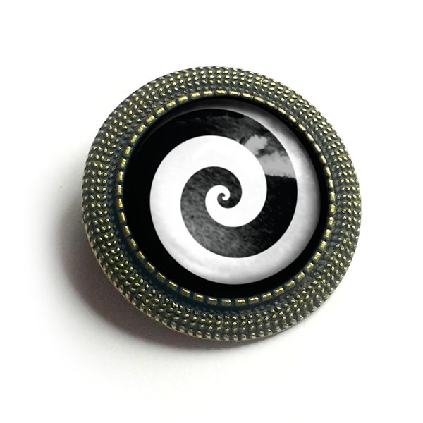 Hypnotist Black and White Spiral Swirl Vintage Inspired Pin Brooch