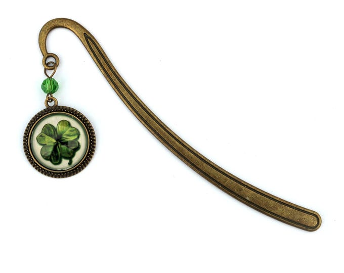 Four Leaf Clover Glass Cabochon Brass Book Hook / Bookmark