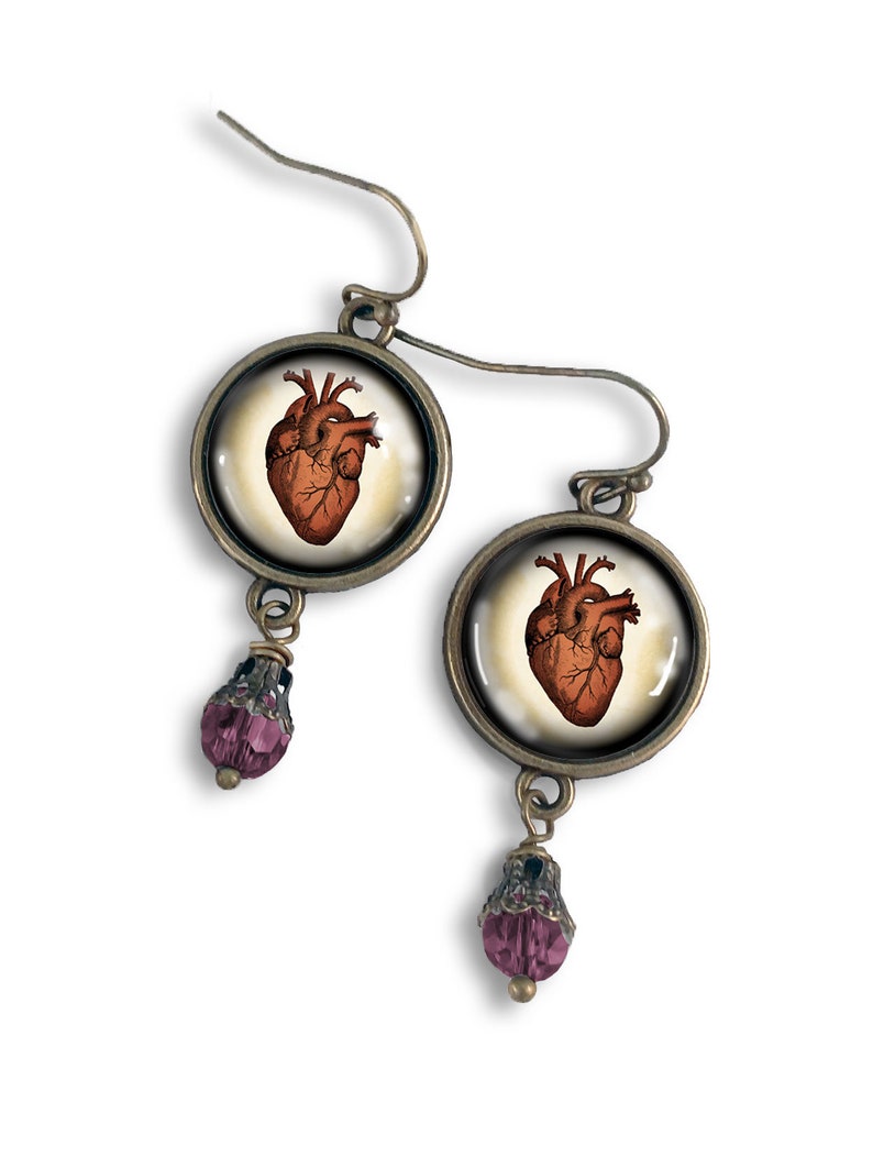 Anatomical Human Heart Vintage Inspired Drop Dangle Earrings