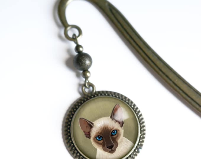 Siamese Cat Glass Cabochon Brass Book Hook / Bookmark