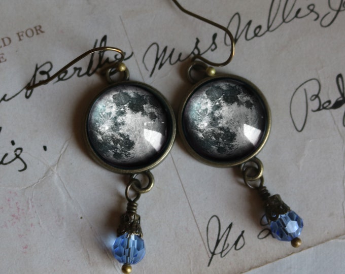 Blue Full Moon Vintage Inspired Drop / Dangle Earrings