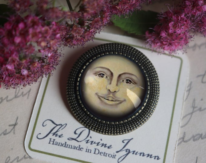 Man in the Moon Vintage Inspired Pin Brooch