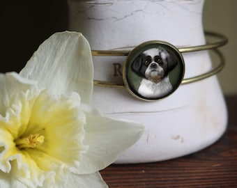 Best Friends Shitzu Dog Cuff Bracelet Antique Brass