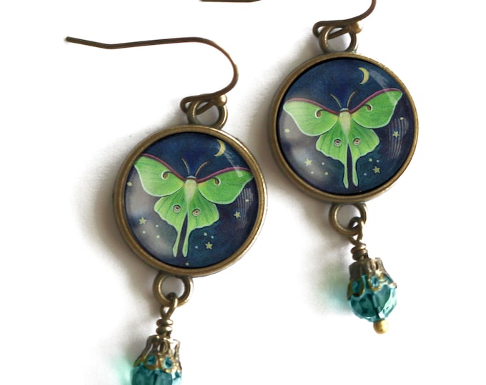 Luna Moth Vintage Inspired Drop / Dangle Earrings