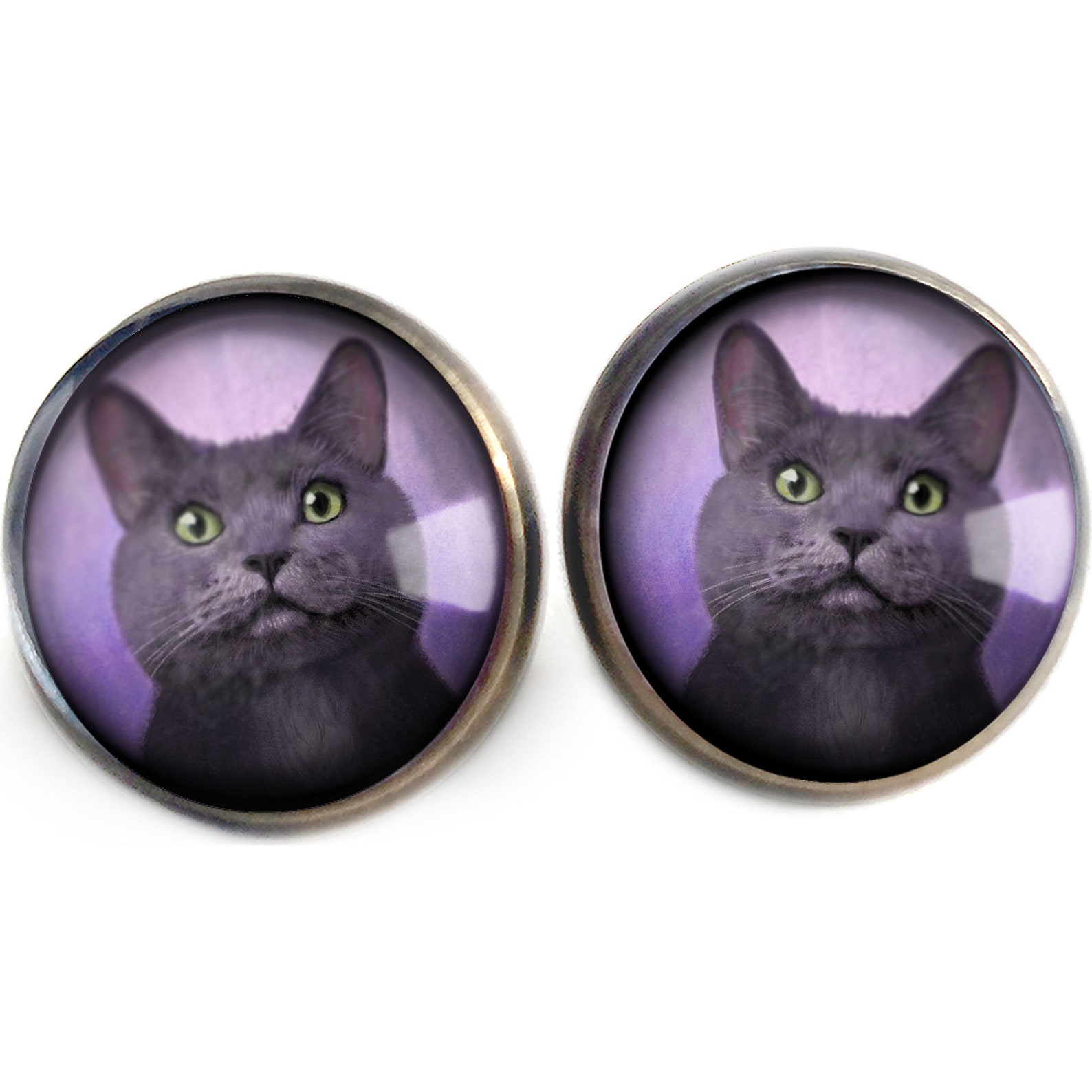 Russian Blue Cat Vintage Inspired Stud Earrings Etsy