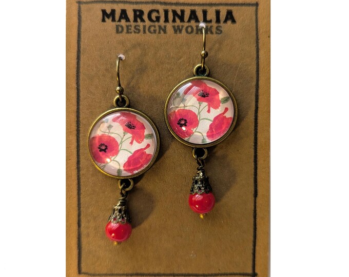 Bold Red Poppy Flowers Drop / Dangle Earrings