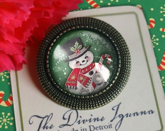 Retro Snowman Vintage Inspired Pin Brooch