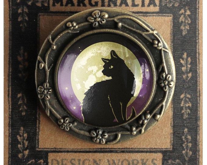 Chat Noir Retro Halloween Black Cat Vintage Inspired Pin Brooch