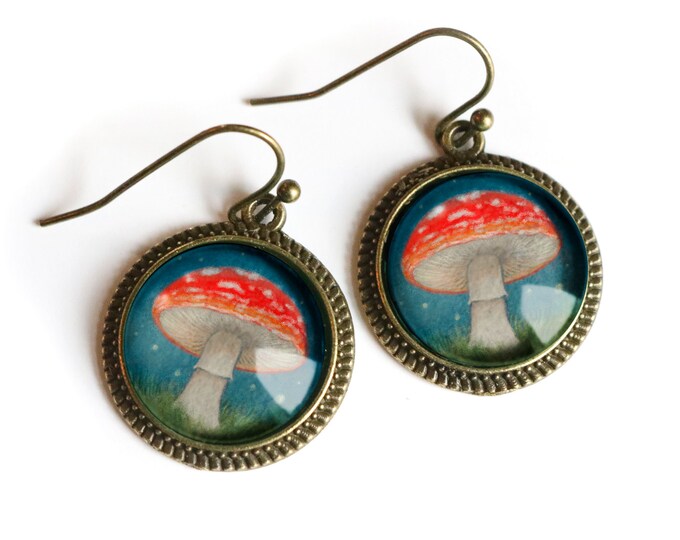 Moonlit Mushrooms Fairytale Inspired Cottage Core Earrings