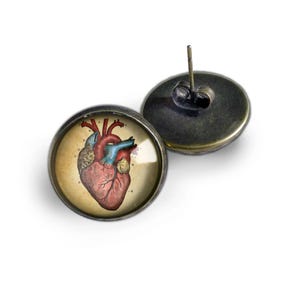 Anatomical Heart Vintage Inspired Stud Earrings