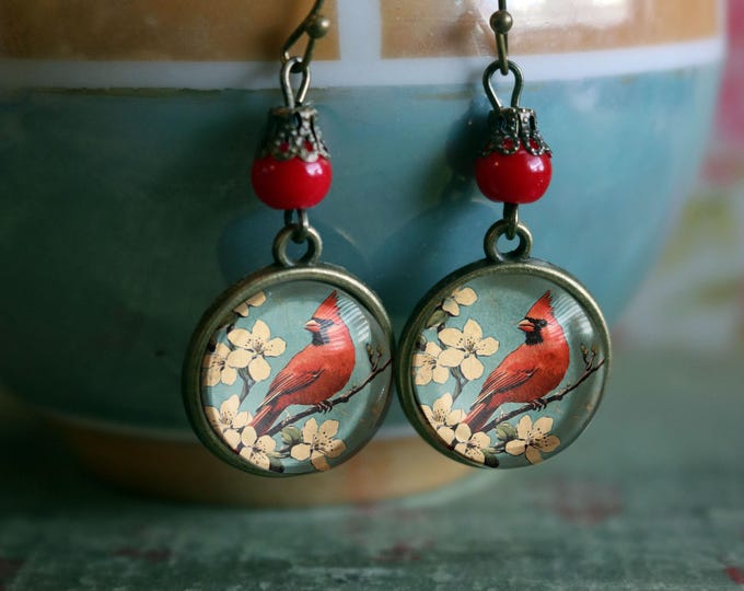 Retro Cardinal Mid Century Modern Inspired Drop / Dangle Earrings