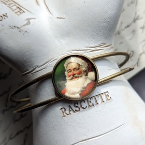 Victorian Santa Claus Cuff Bracelet / Bangle in Antique Brass