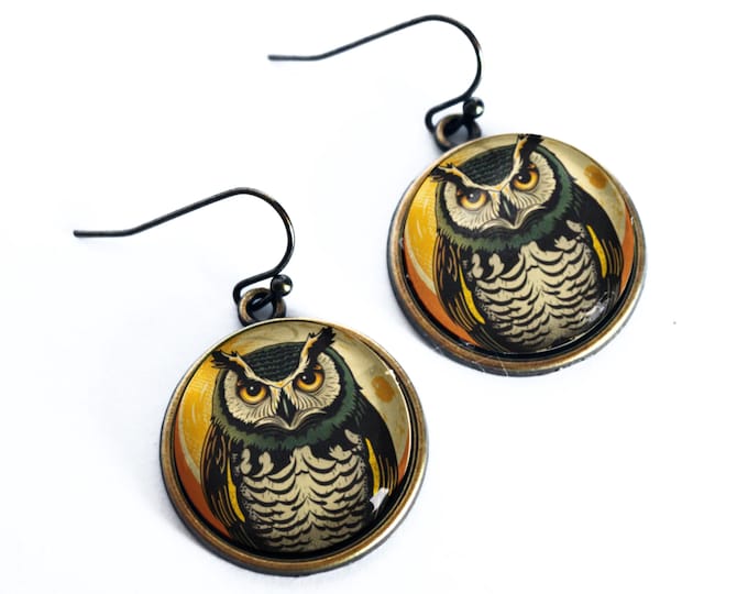 Vintage Owl Retro Halloween Vintage Inspired Drop / Dangle Earrings