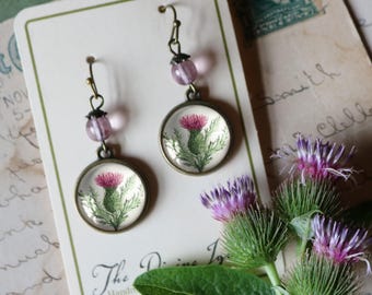 Scottish Thistle Vintage Inspired Drop / Dangle Earrings