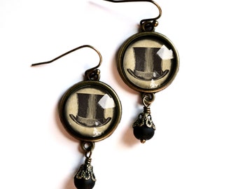 Steampunk Top Hat vintage Inspired Drop / Boucles d’oreilles Dangle