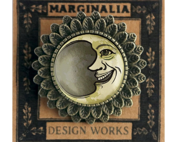 Man in the Moon Vintage Inspired Pin Brooch