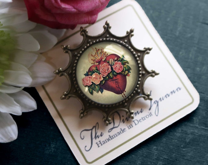 Immaculate Heart of Mary Vintage Inspired Pin Brooch
