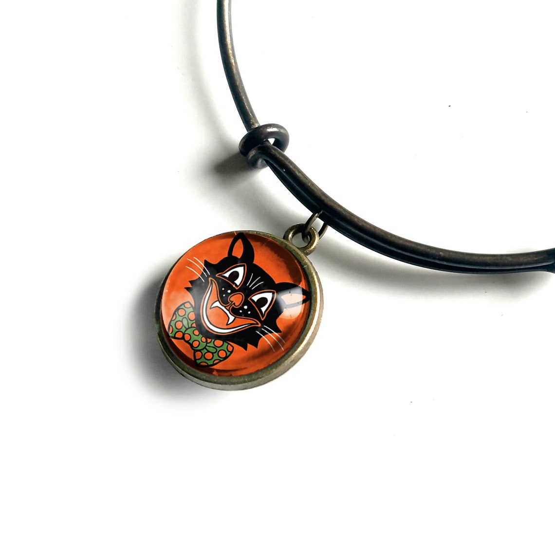 Retro Halloween Black Cat Adjustable Charm Bracelet / Bangle Etsy