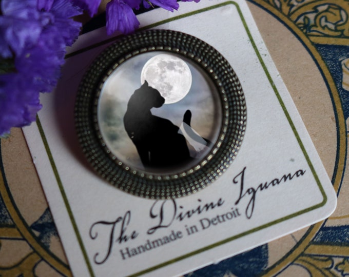 Moonlit Cat Goth or Halloween Vintage Inspired Pin Brooch