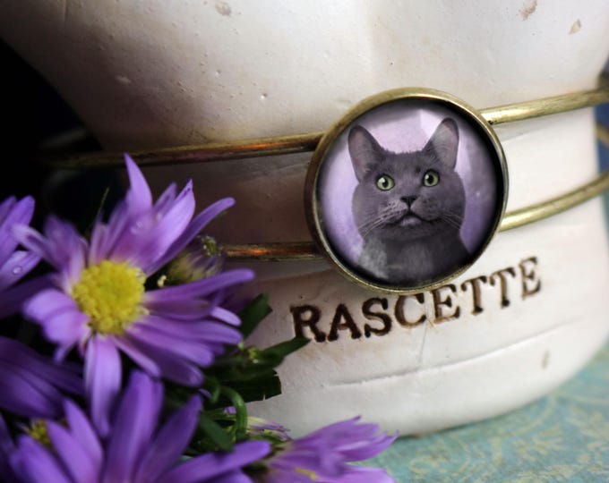 Russian Blue Cat Wire Cuff Bracelet