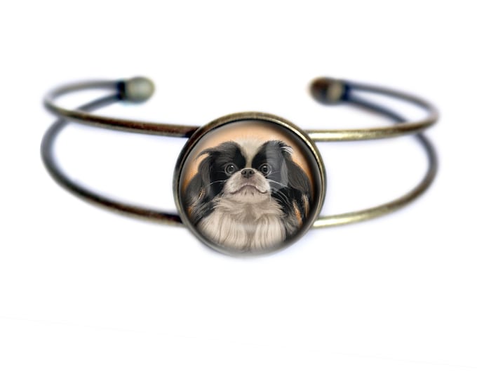 Japanese Chin Dog Cuff Bracelet, Vintage Inspired Antique Brass