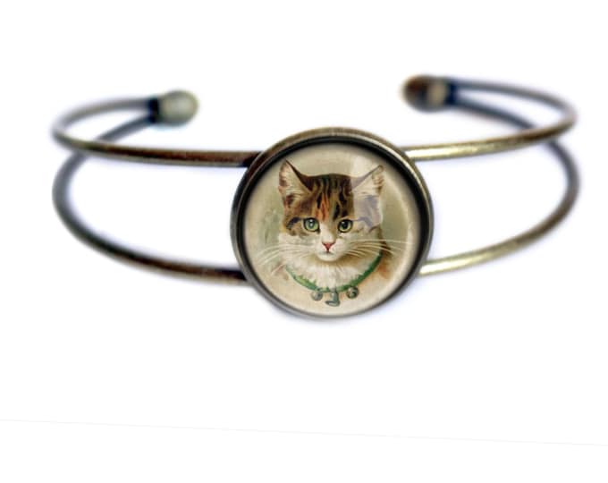 Victorian Calico Cat Cuff Bracelet