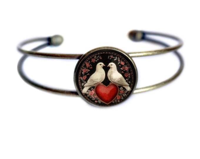 Love Birds Doves Cuff Bracelet