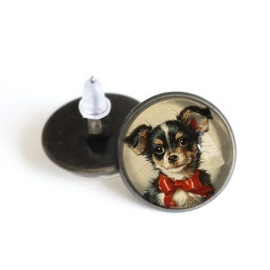 Chihuahua with Red Bow Vintage Inspired Dog Stud Earrings