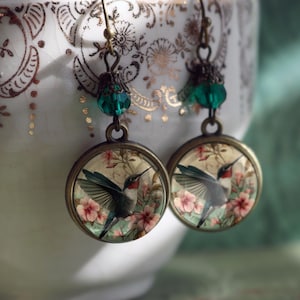 Delicate Hummingbird Vintage Inspired Drop / Dangle Earrings