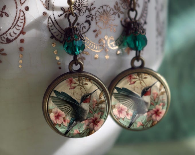 Delicate Hummingbird Vintage Inspired Drop / Dangle Earrings