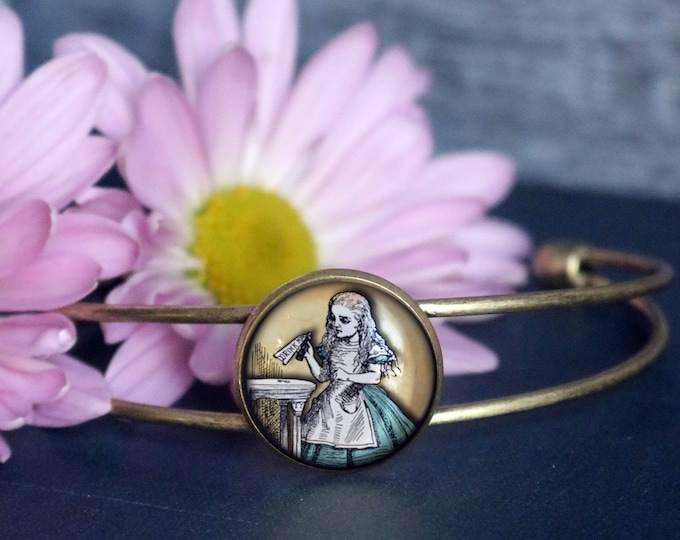 Alice in Wonderland "Drink Me" Potion Cuff Bracelet / Bangle in Antique Brass