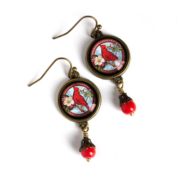 Cardinal Vintage Inspired Drop / Dangle Earrings