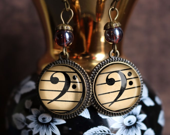 Handmade Antique Bronze Bass Clef Earrings – Sheet Music Jewelry