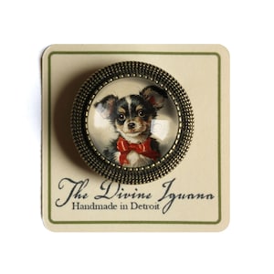 Chihuahua with Red Bow Vintage Inspired Pin Brooch