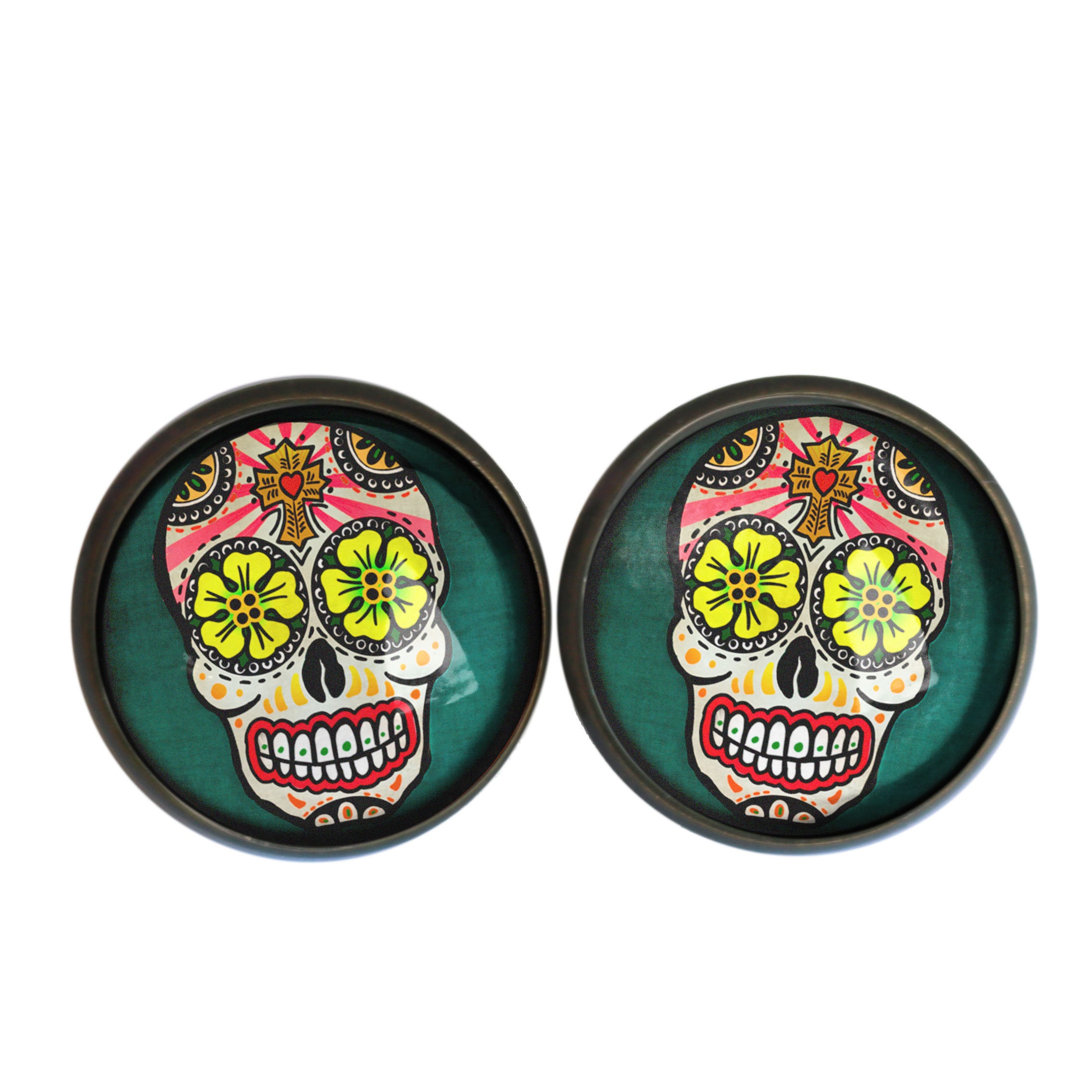 Sugar Skull With Yellow Eyes Day of the Dead Stud Earrings Etsy Canada