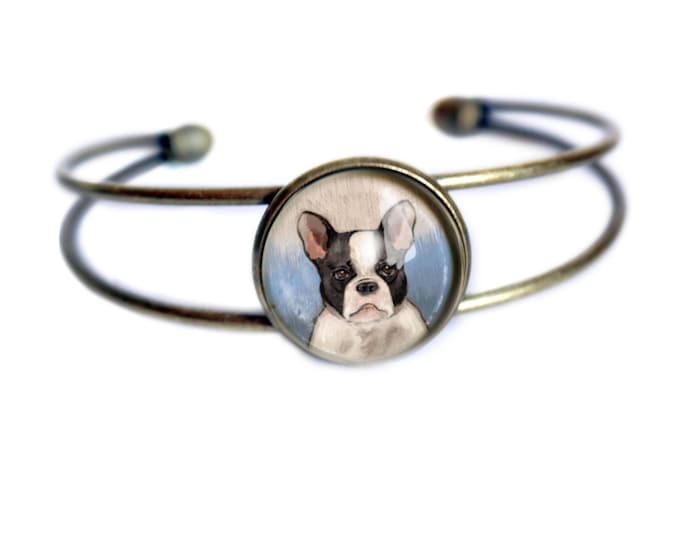 French Bulldog Cuff Bracelet, Antique Bronze Finish