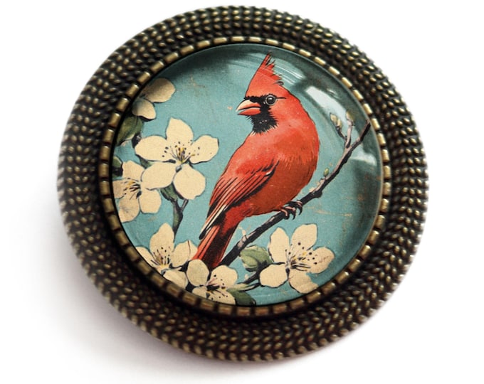 Retro Cardinal Bird Vintage Inspired Pin Brooch