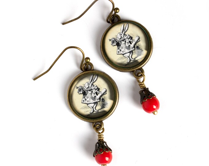 Alice in Wonderland White Rabbit Vintage Inspired Drop / Dangle Earrings
