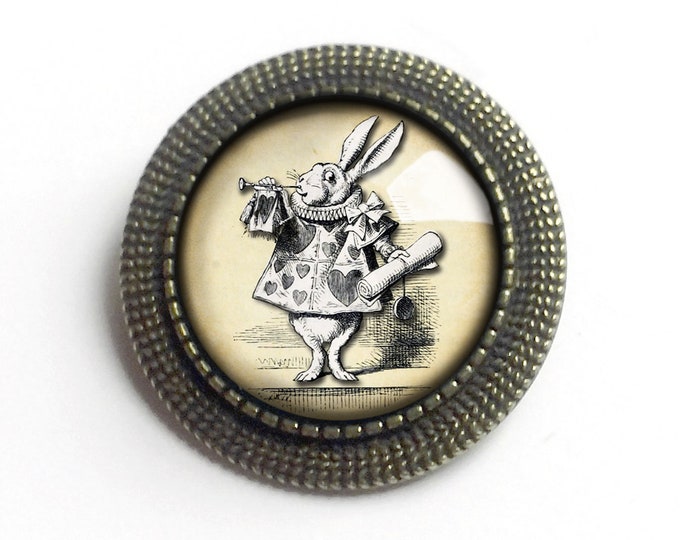 Alice in Wonderland White Rabbit Vintage Inspired Pin Brooch