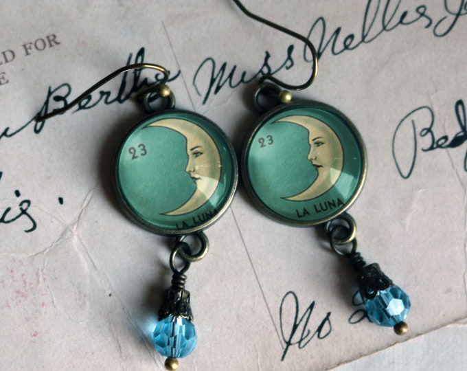La Luna Loteria Themed Vintage Inspired Drop / Dangle Earrings